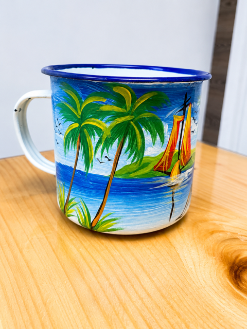 Hand-Painted Caribbean Enamel Mug- Gobelet artisanal- 0.15 lb